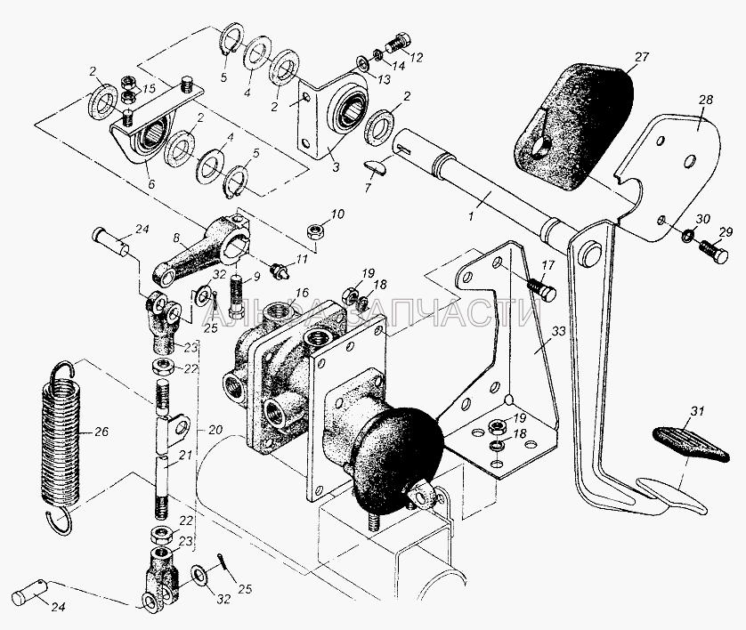 Привод тормозного крана (201422 Болт М6-6gх25 ОСТ 37.001.123-81) 